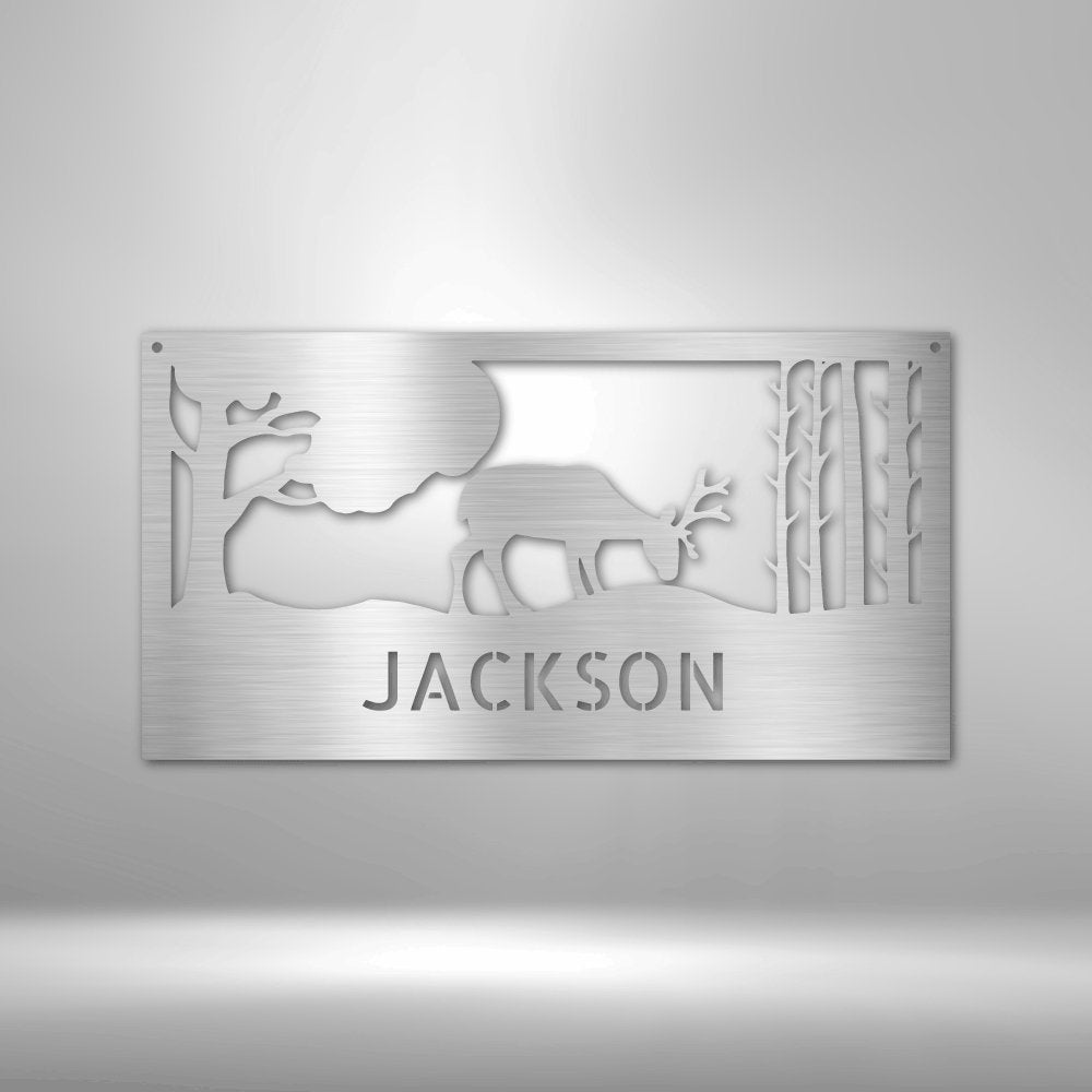 Grazing Deer Personalized Name Text Steel SignCustomly Gifts