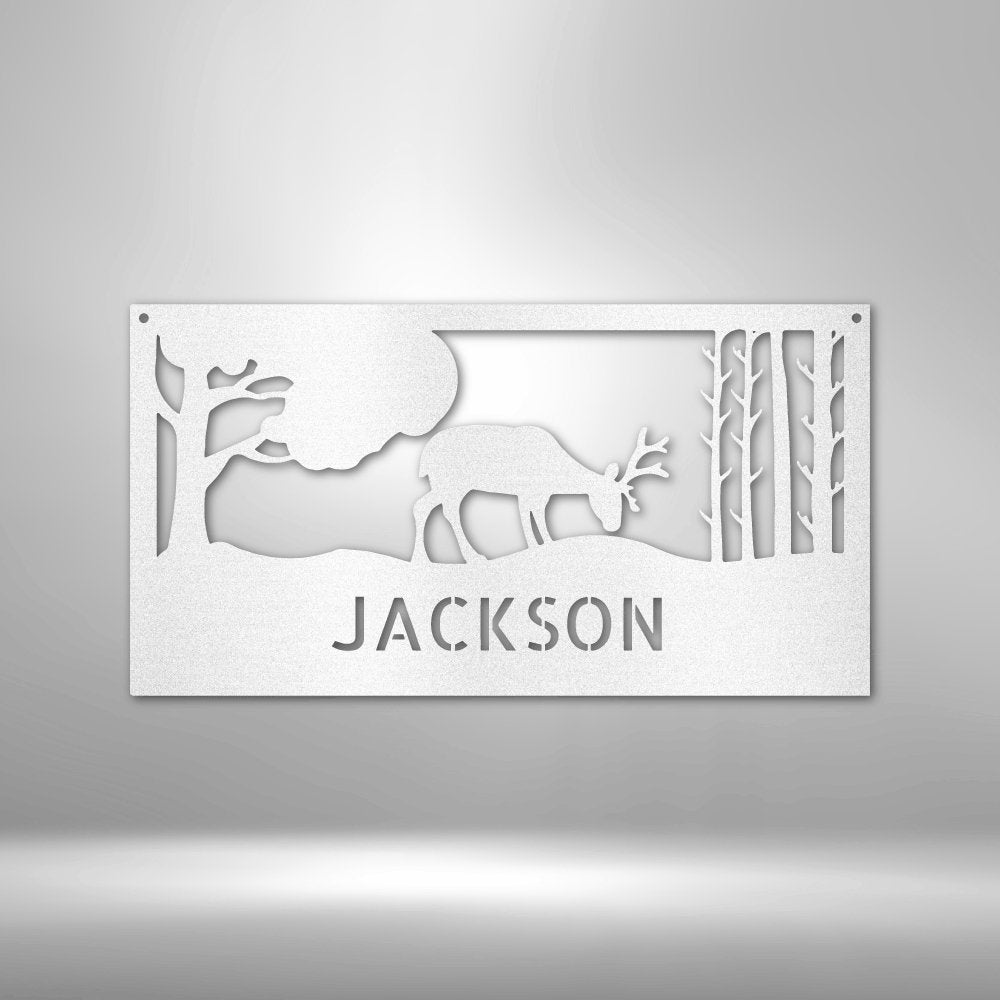 Grazing Deer Personalized Name Text Steel SignCustomly Gifts
