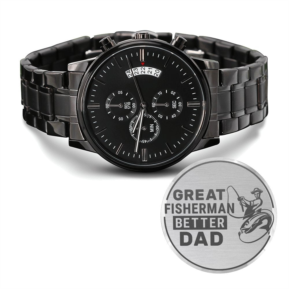 Great Fisherman Better Dad Engraved Stainless Steel WatchCustomly Gifts