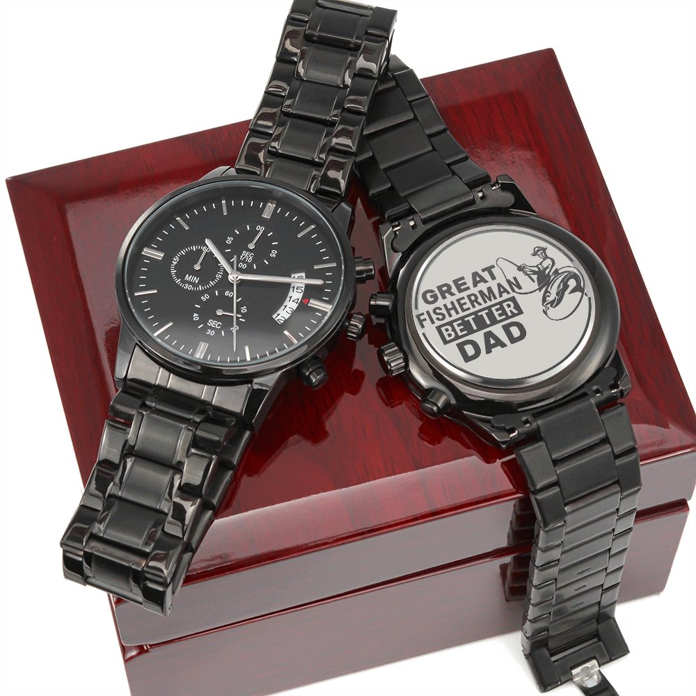 Great Fisherman Better Dad Engraved Stainless Steel WatchCustomly Gifts