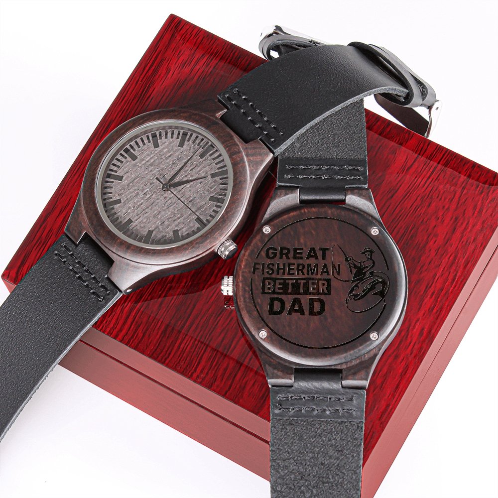 Great Fisherman Better Dad Engraved Wooden WatchCustomly Gifts