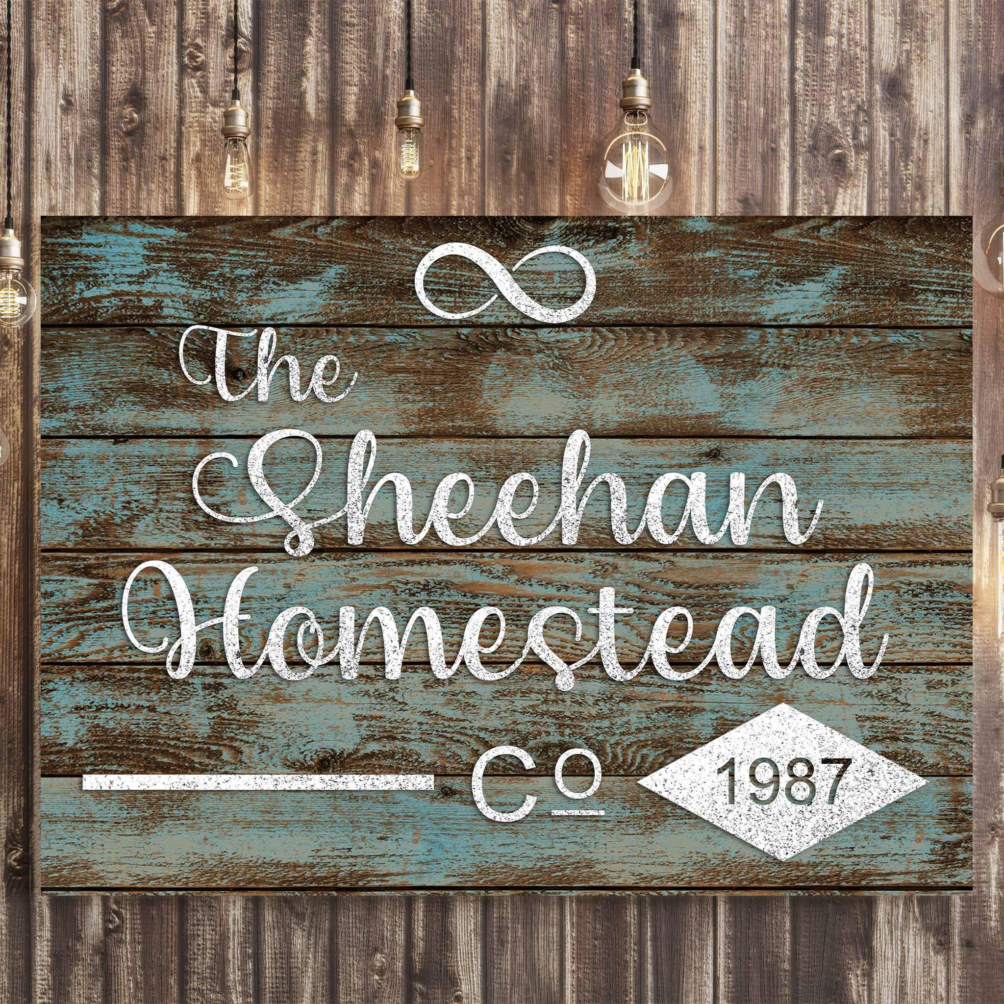 Homestead Co Infinity Blue Distressed Wood White Cut Metal Effect Personalized CanvasCustomly Gifts