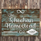 Homestead Co Infinity Blue Distressed Wood White Cut Metal Effect Personalized CanvasCustomly Gifts