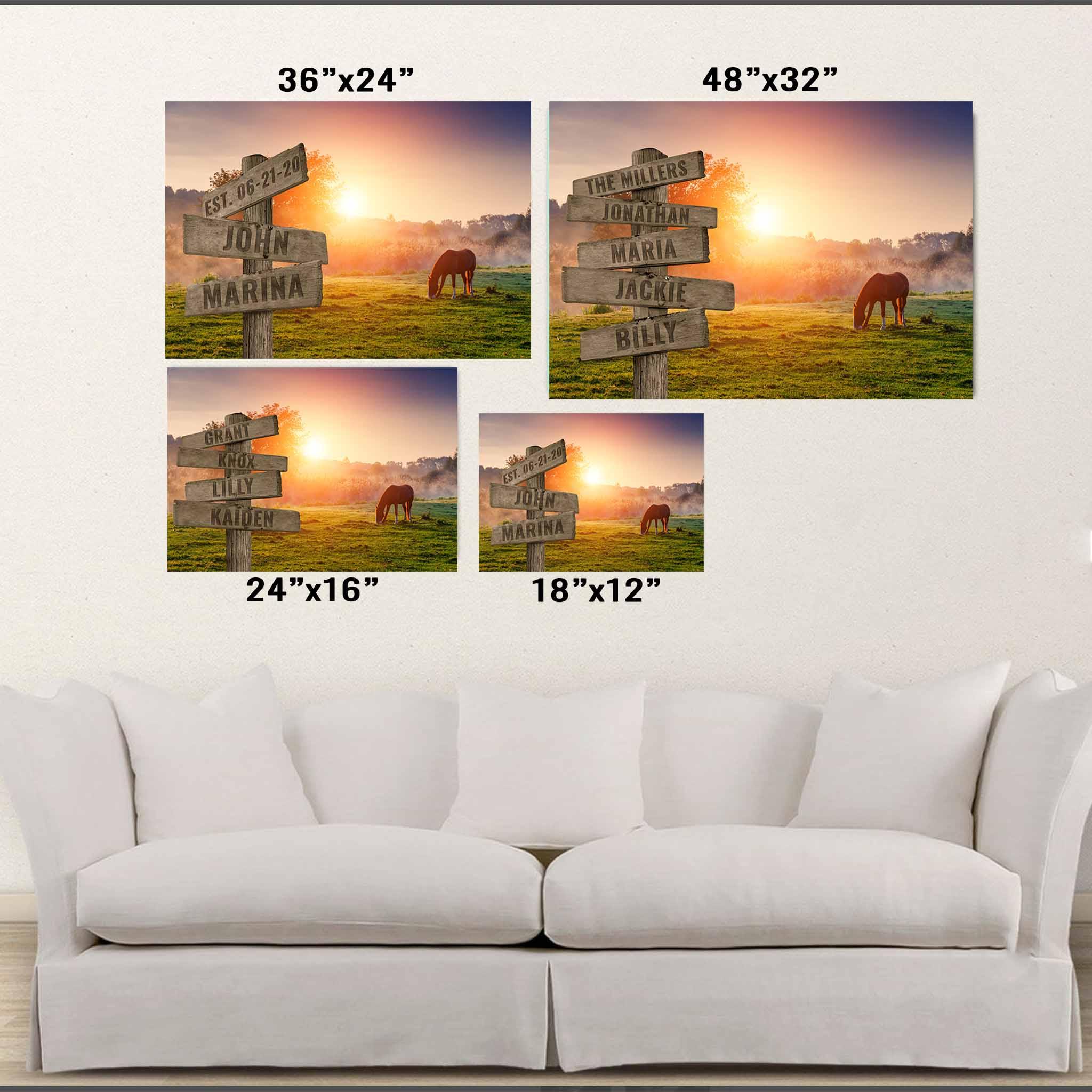 Horse Sunrise Field V1 Multiple Names Personalized Directional Sign CanvasCustomly Gifts