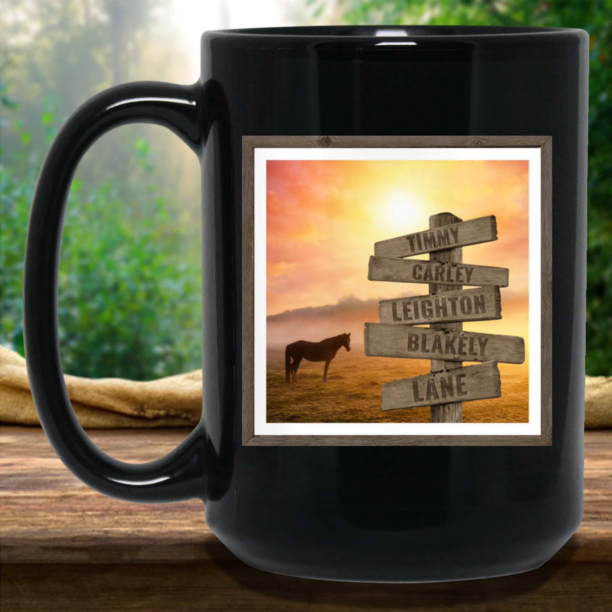Horse Sunrise Field V2 Personalized Multi-Names Directional Sign MugCustomly Gifts