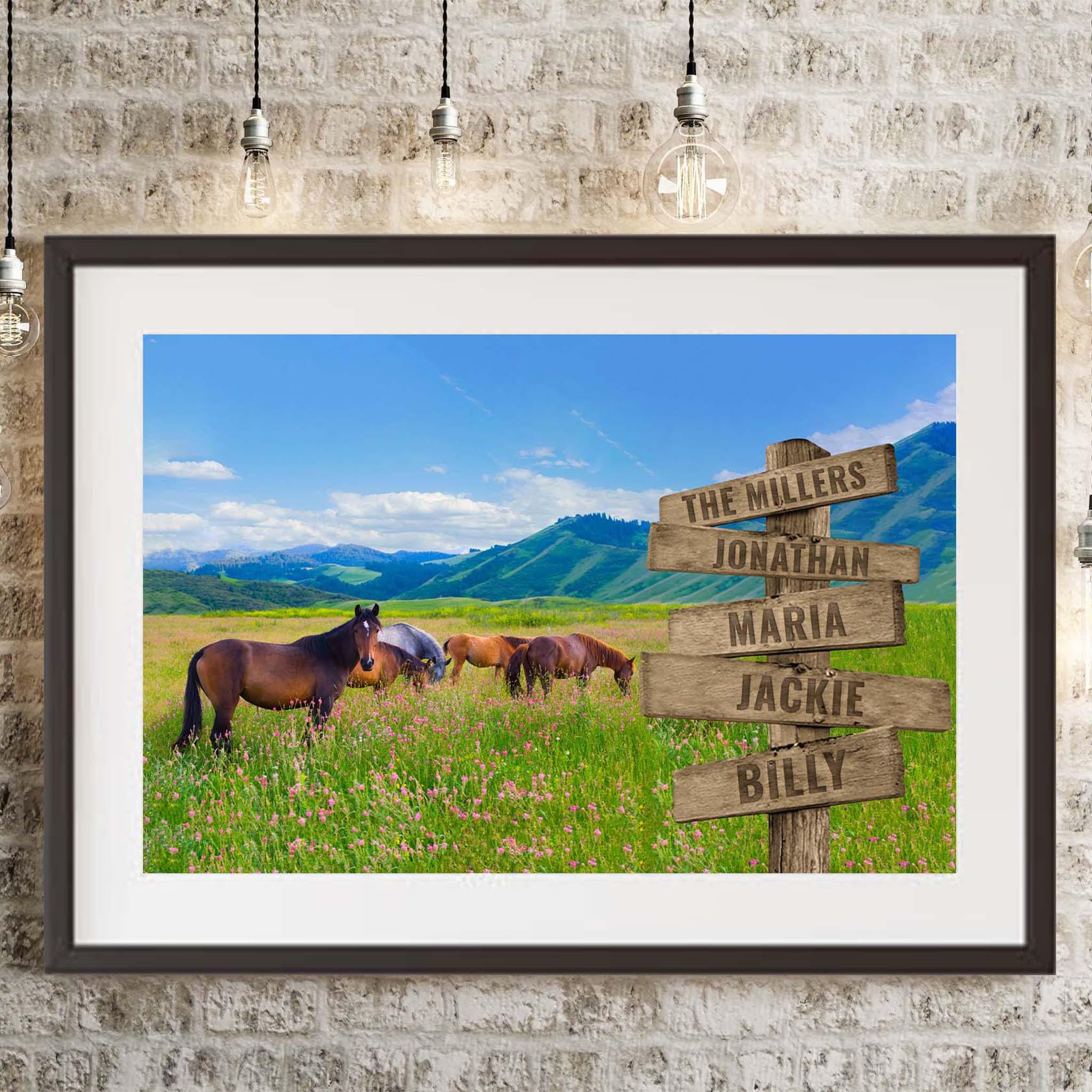 Horses Field Of Wildflowers Multiple Names Personalized Directional Sign PosterCustomly Gifts