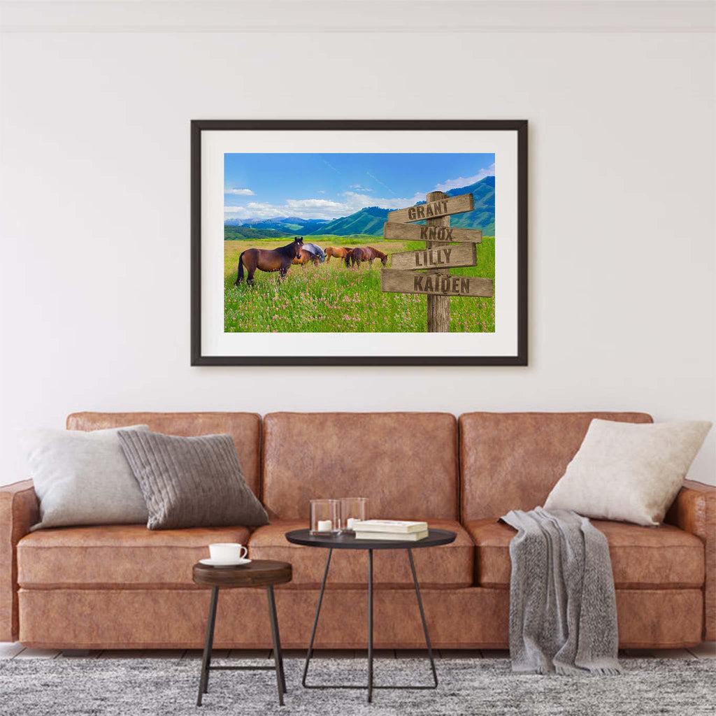Horses Field Of Wildflowers Multiple Names Personalized Directional Sign PosterCustomly Gifts