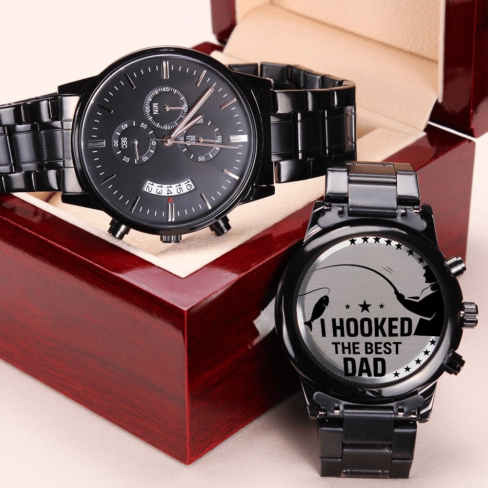 I Hooked The Best Dad Engraved Stainless Steel WatchCustomly Gifts