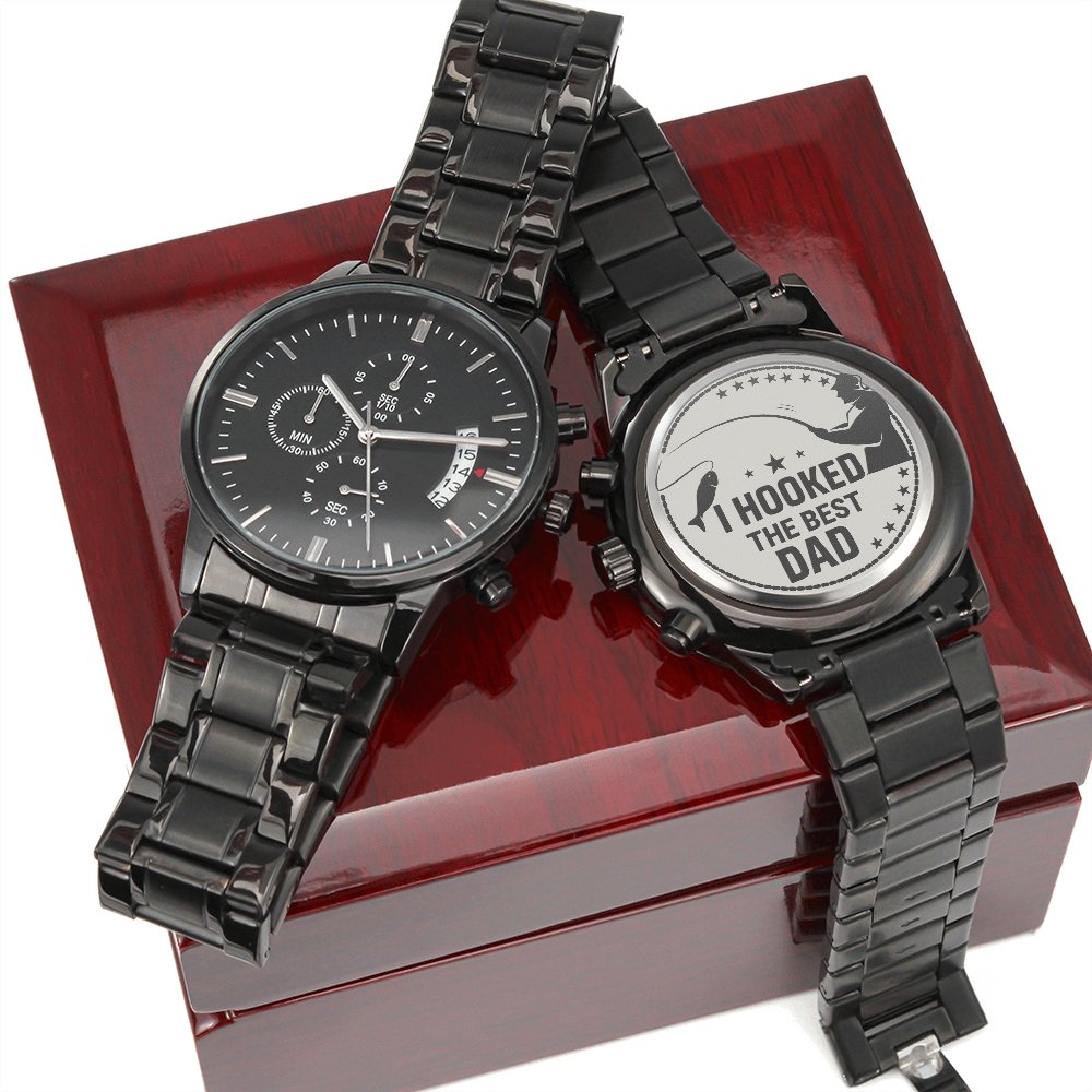I Hooked The Best Dad Engraved Stainless Steel WatchCustomly Gifts