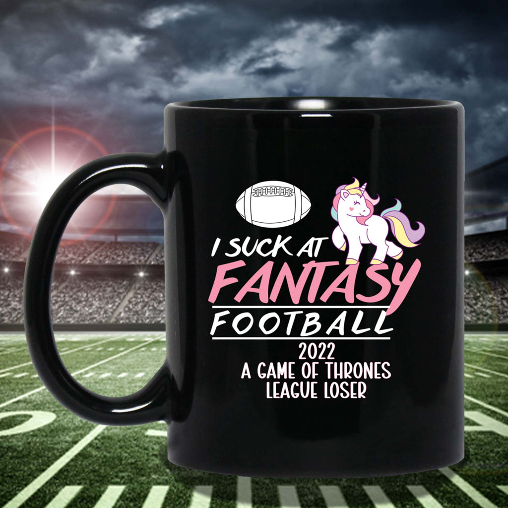I Suck At Fantasy Football Unicorn v1 Personalized Black Coffee MugCustomly Gifts