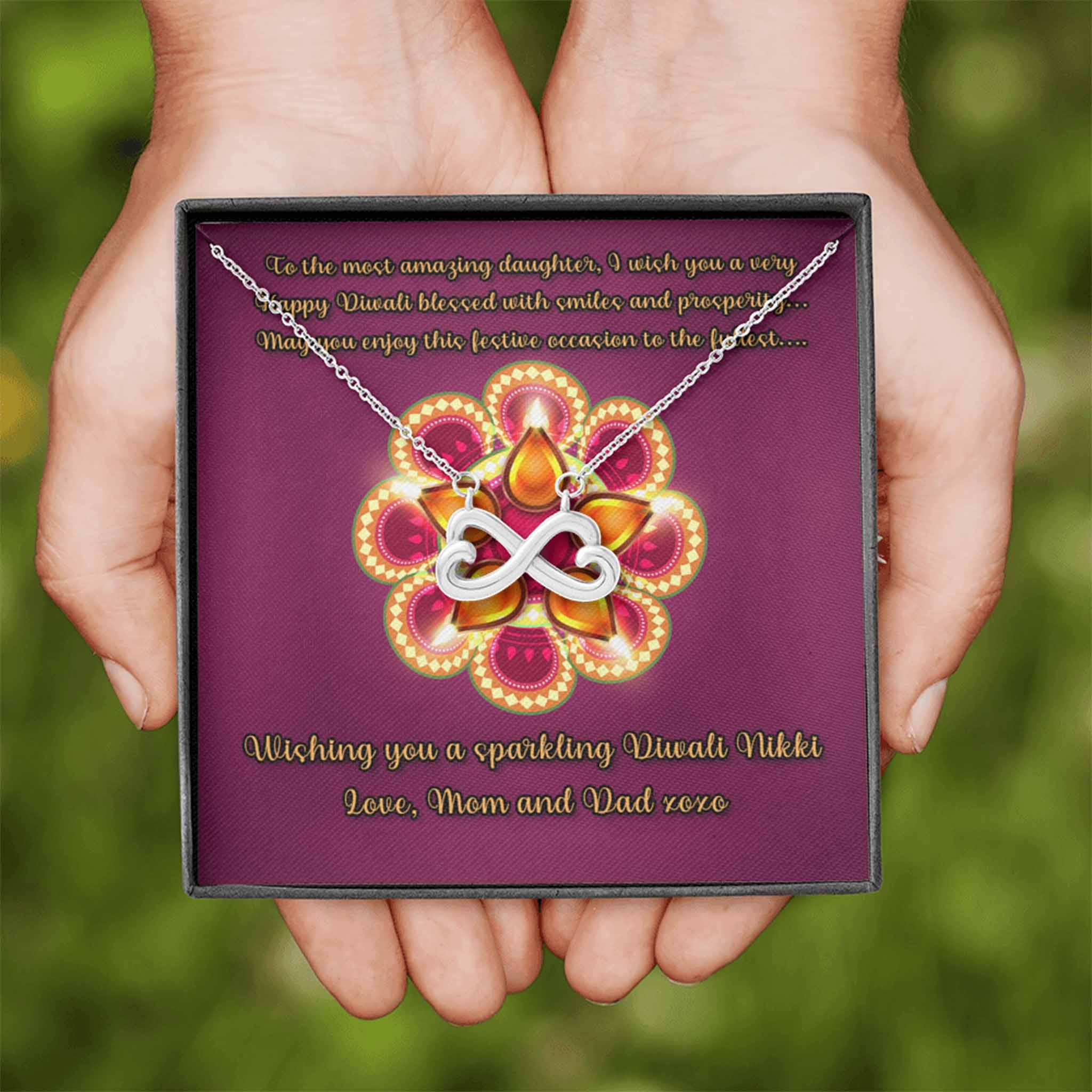 Infinity Hearts Necklace Daughter Happy Diwali v2 Personalized Insert CardCustomly Gifts