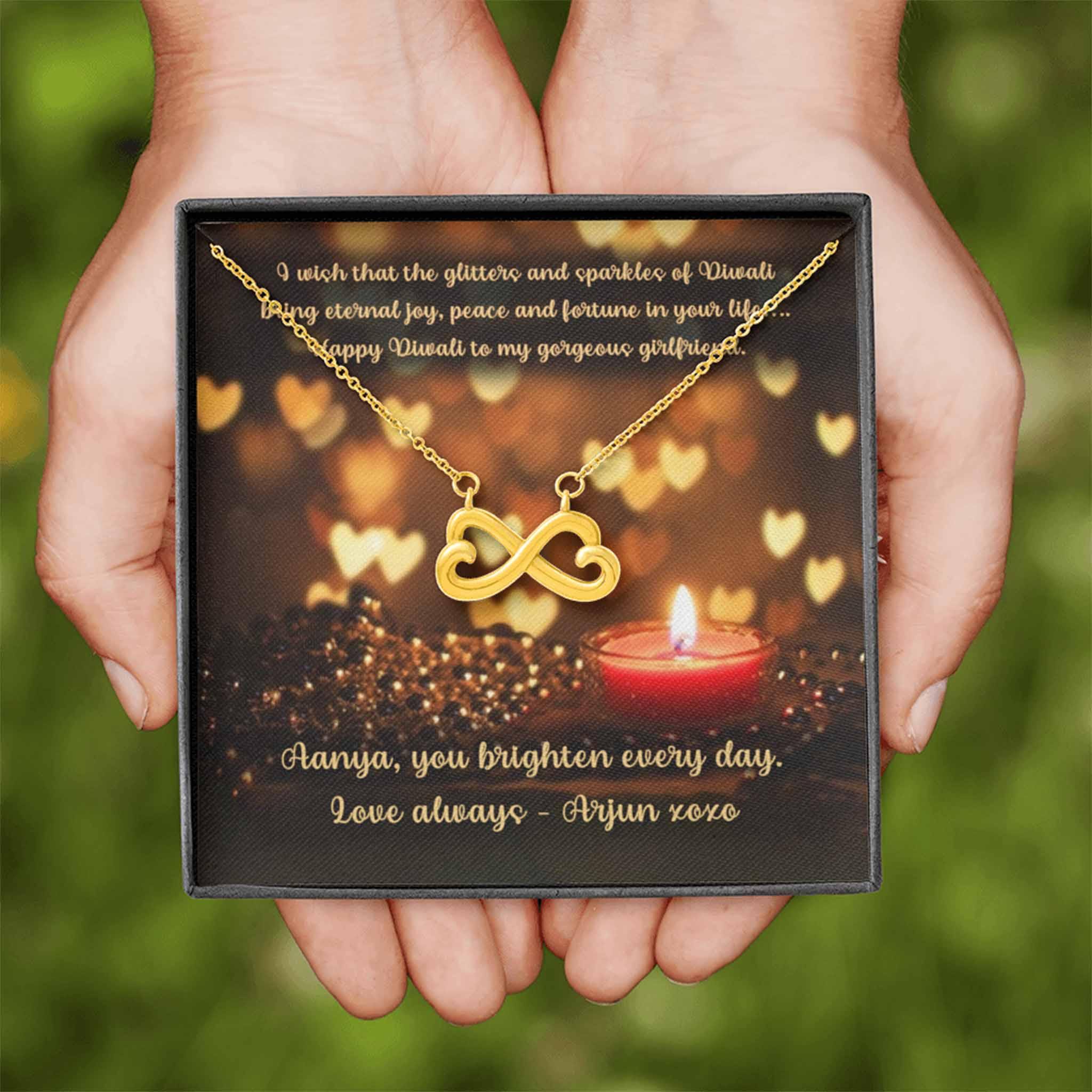 Infinity Hearts Necklace Girlfriend Happy Diwali v5 Personalized Insert CardCustomly Gifts