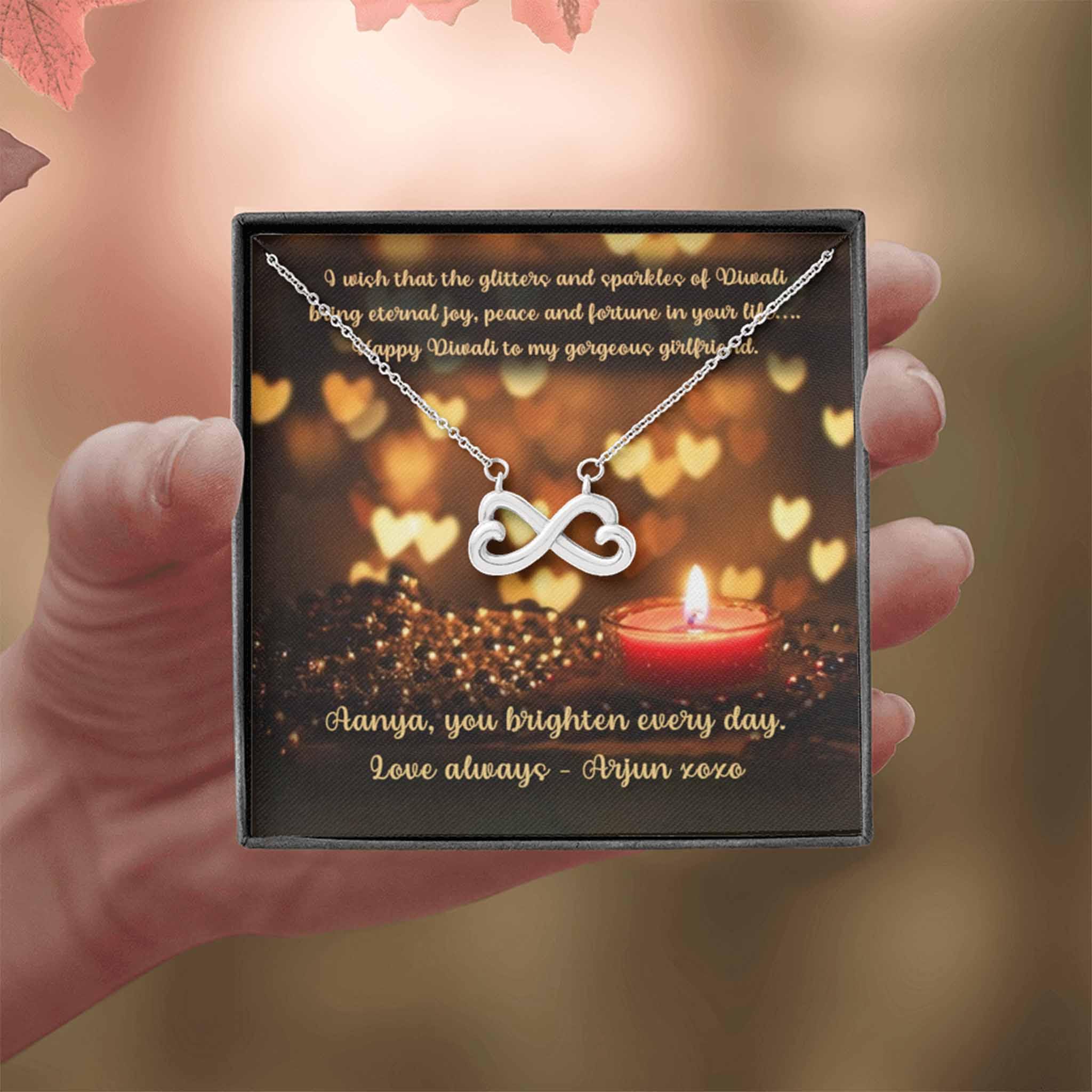 Infinity Hearts Necklace Girlfriend Happy Diwali v5 Personalized Insert CardCustomly Gifts