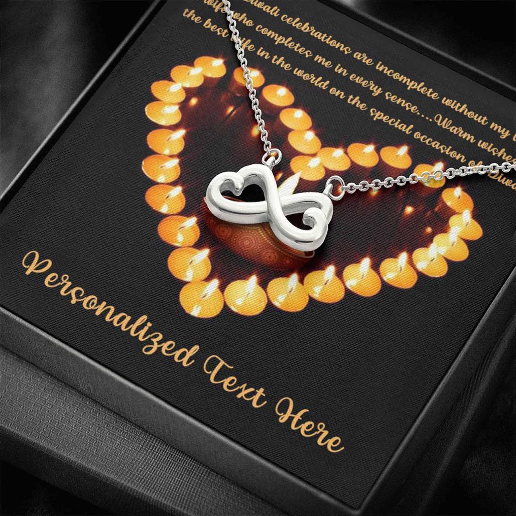 Infinity Hearts Necklace Wife Happy Diwali v4 Personalized Insert CardCustomly Gifts