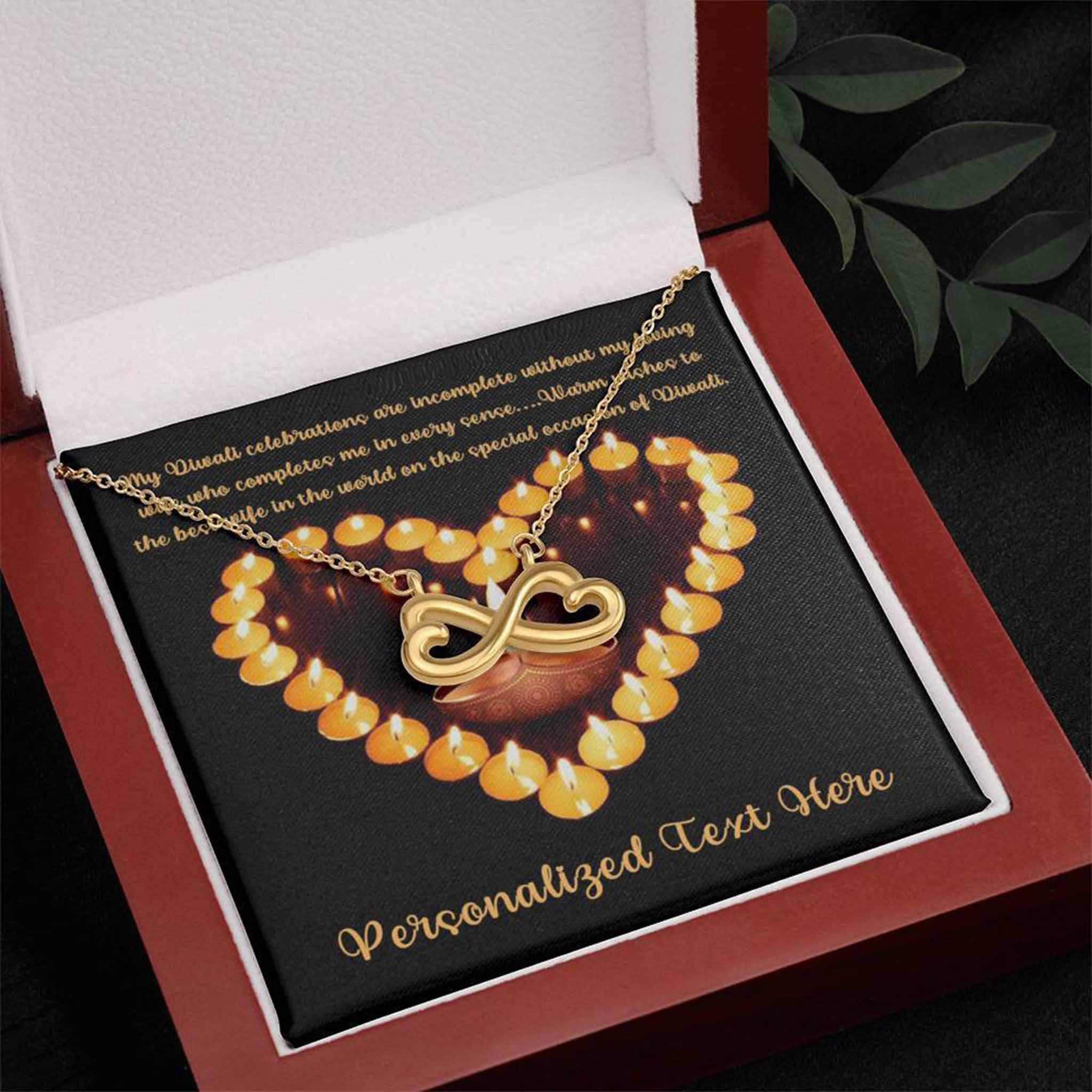 Infinity Hearts Necklace Wife Happy Diwali v4 Personalized Insert CardCustomly Gifts