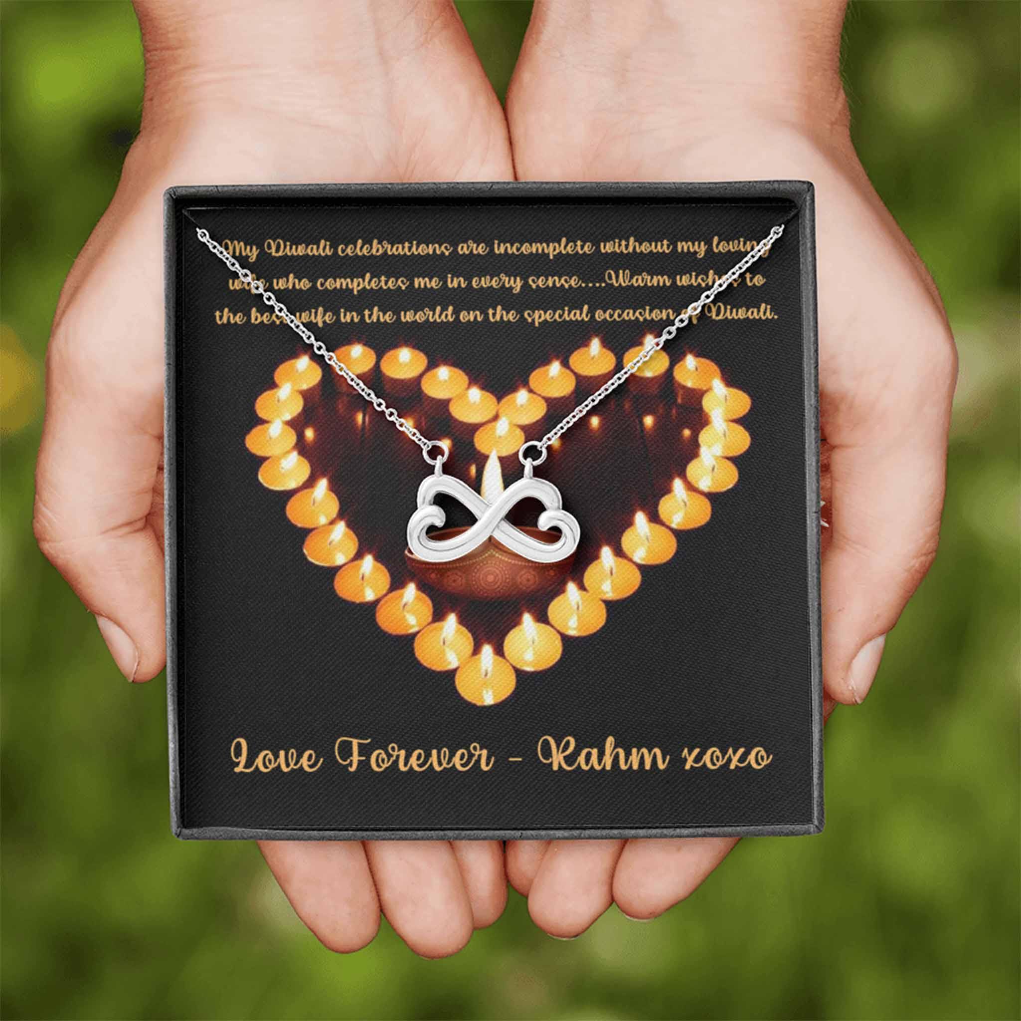 Infinity Hearts Necklace Wife Happy Diwali v4 Personalized Insert CardCustomly Gifts