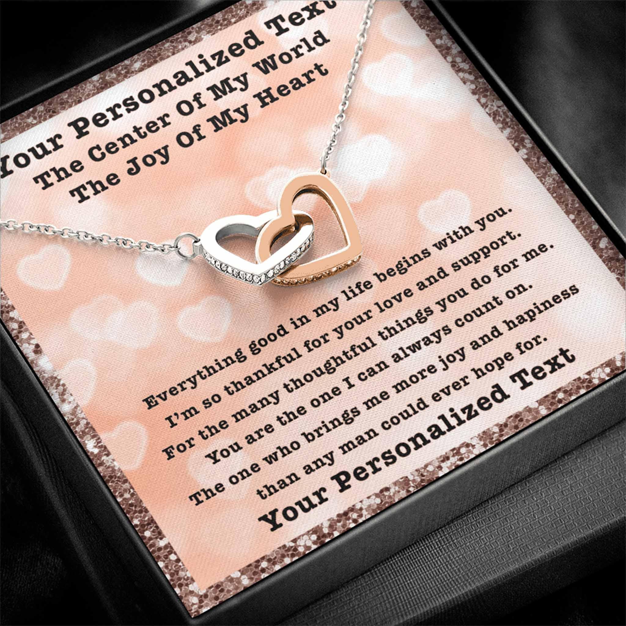 Interlocking Hearts Necklace Center Of My World Personalized Insert CardCustomly Gifts