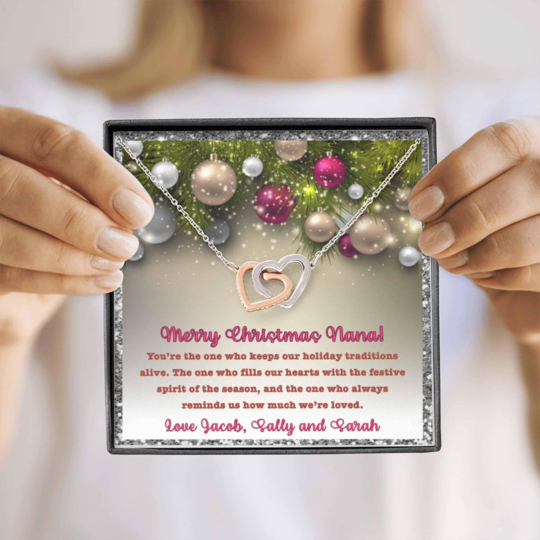 Interlocking Hearts Necklace Christmas Grandmother How Much We're Loved Personalized Insert CardCustomly Gifts