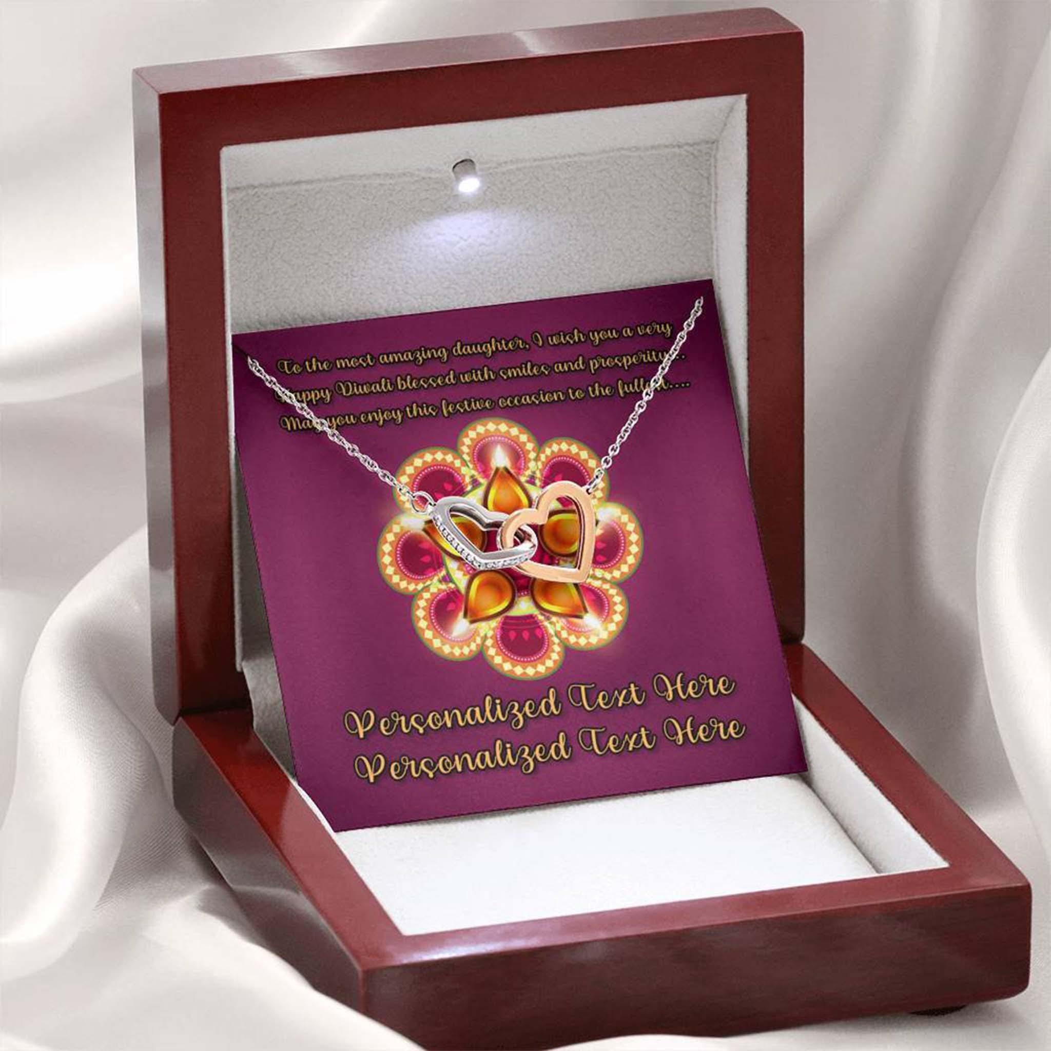Interlocking Hearts Necklace Happy Diwali Daughter v2 Personalized Insert CardCustomly Gifts