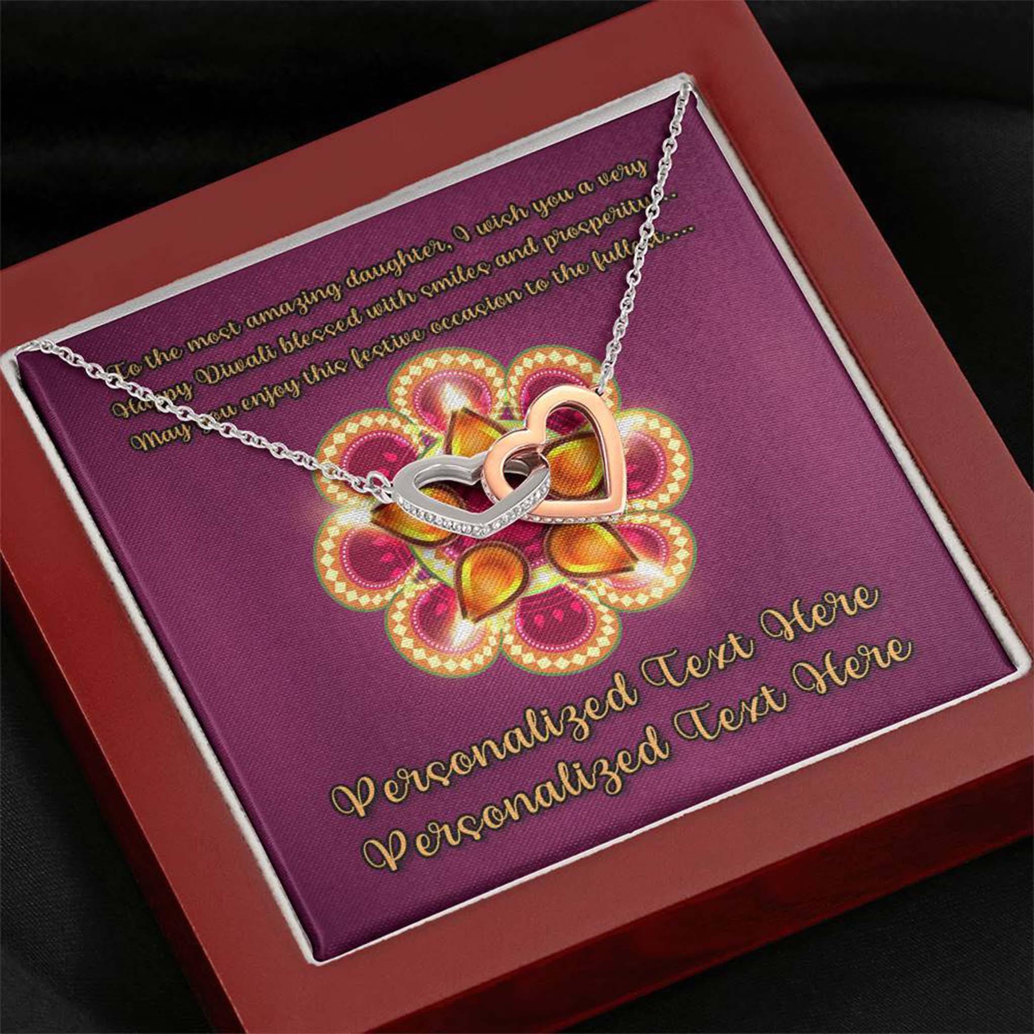 Interlocking Hearts Necklace Happy Diwali Daughter v2 Personalized Insert CardCustomly Gifts