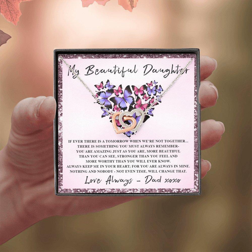 Interlocking Hearts Necklace If Ever There Is a Tomorrow Butterflies Personalized Insert CardCustomly Gifts
