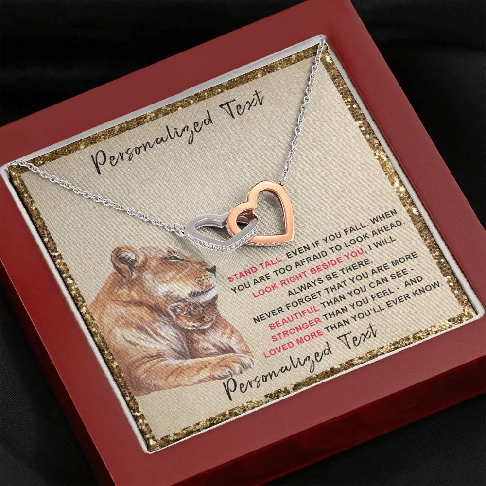 Interlocking Hearts Necklace Stand Tall Lioness and Cub Personalized Insert CardCustomly Gifts