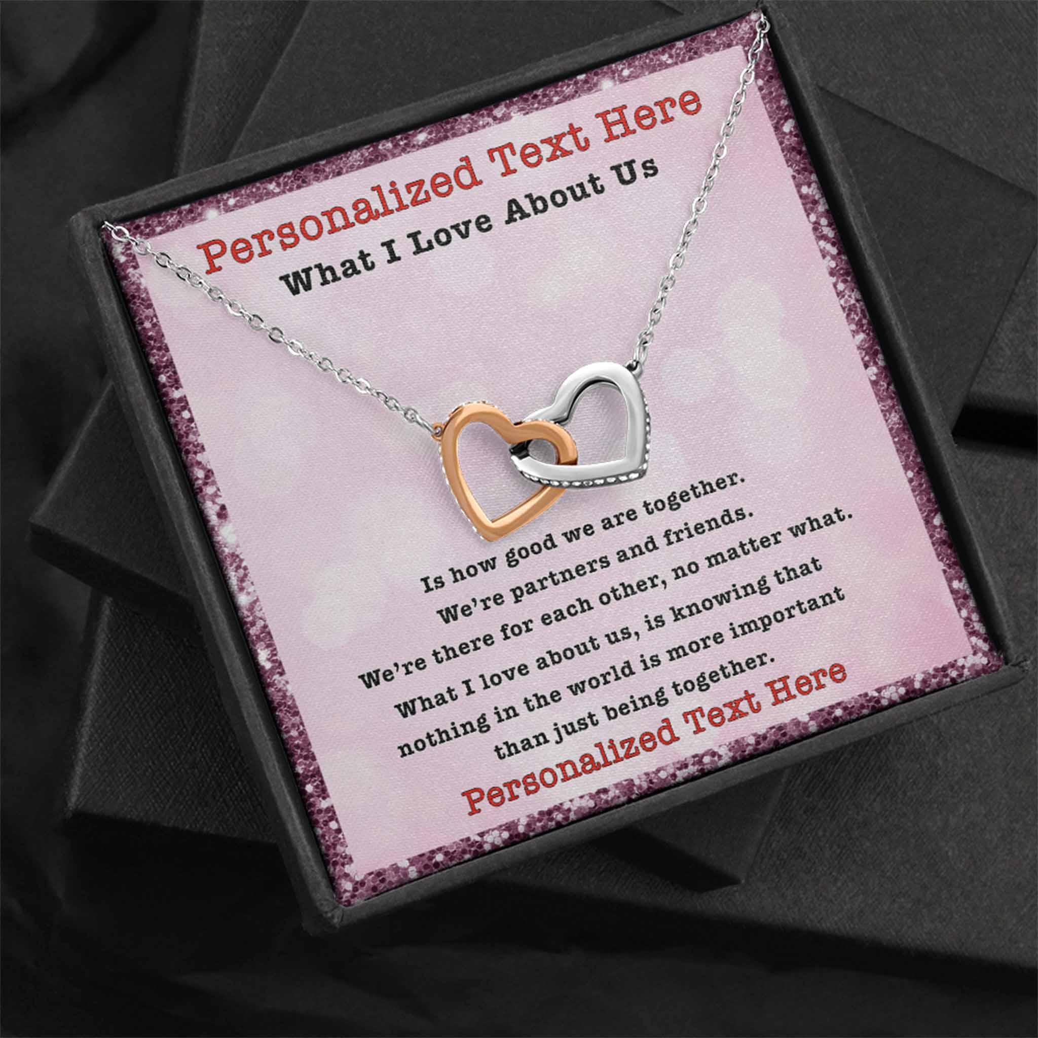 Interlocking Hearts Necklace What I Love About Us Personalized Insert CardCustomly Gifts