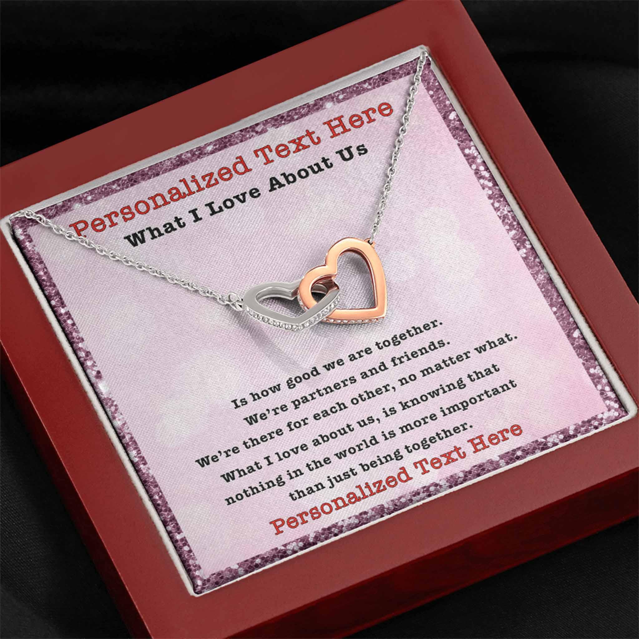 Interlocking Hearts Necklace What I Love About Us Personalized Insert CardCustomly Gifts