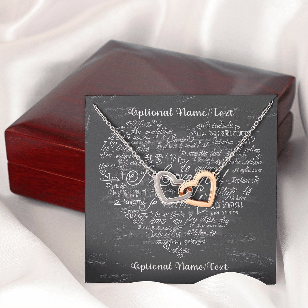 Interlocking Hearts Necklace With I Love You In Multiple Languages Personalized Insert CardCustomly Gifts