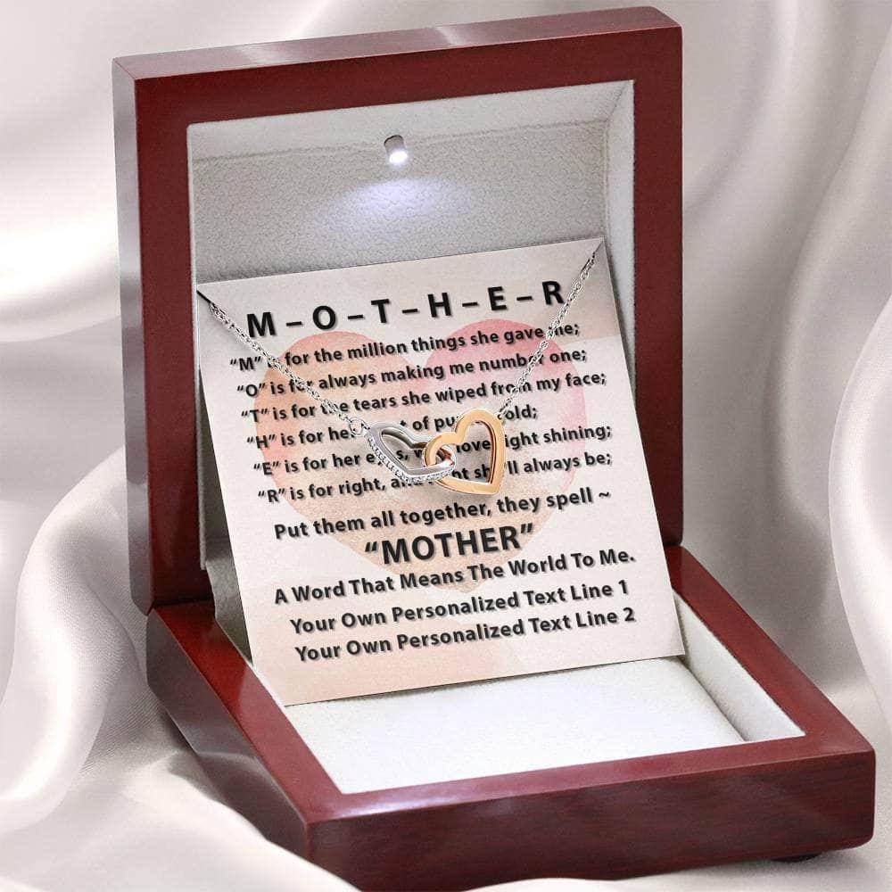 Interlocking Hearts Necklace With M-O-T-H-E-R Poem Personalized Insert CardCustomly Gifts