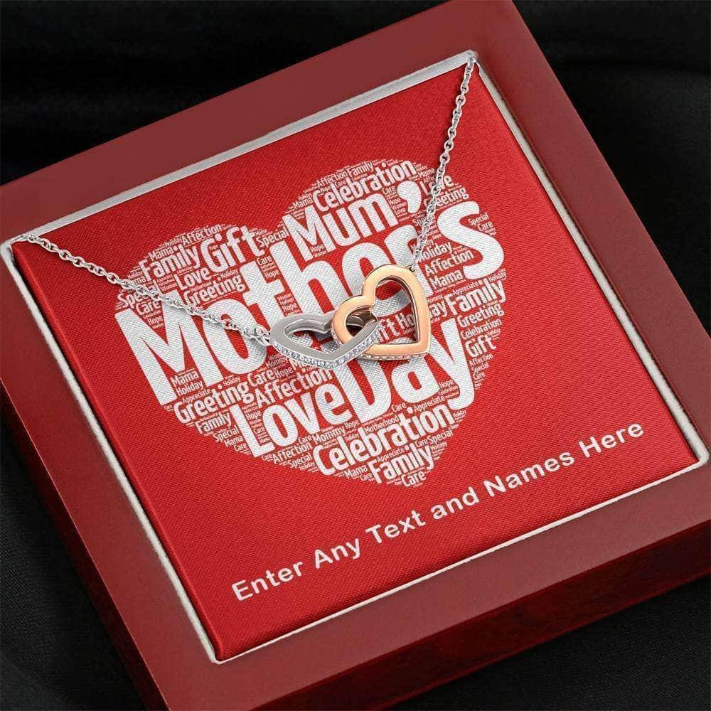 Interlocking Hearts Necklace With Mothers Day Red Heart Word Cloud Personalized Insert CardCustomly Gifts