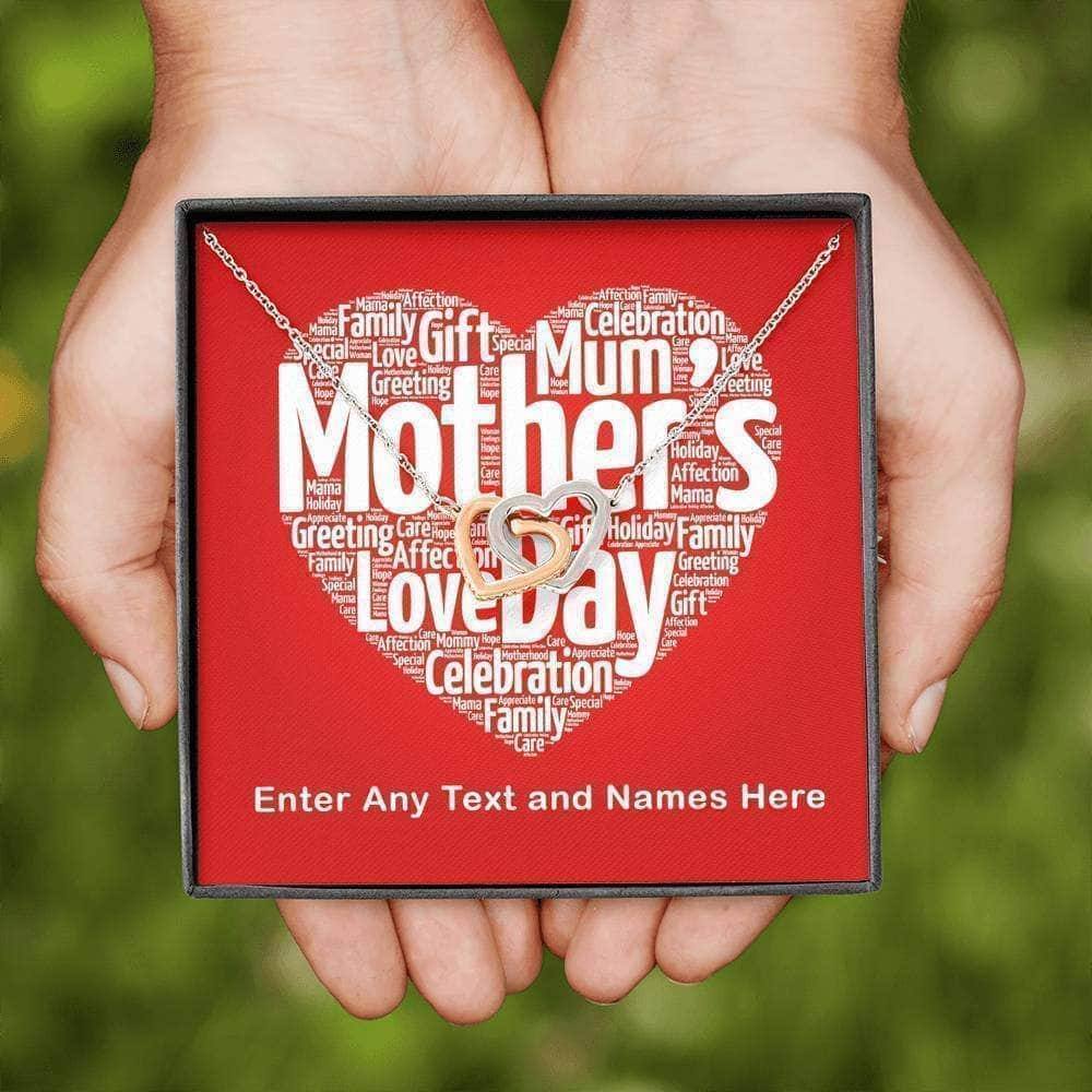 Interlocking Hearts Necklace With Mothers Day Red Heart Word Cloud Personalized Insert CardCustomly Gifts
