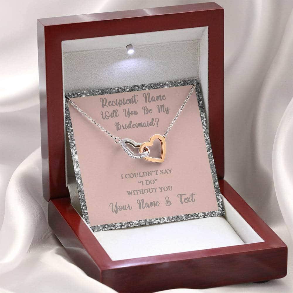 Interlocking Hearts Necklace With Will You Be My Bridesmaid? Blush-Slvr Personalized Insert CardCustomly Gifts