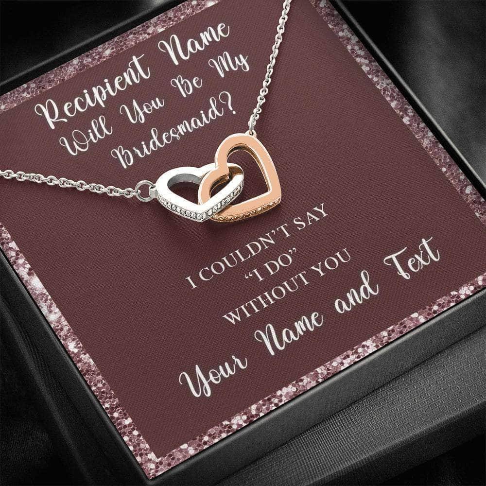 Interlocking Hearts Necklace With Will You Be My Bridesmaid? Burg-Burg Personalized Insert CardCustomly Gifts