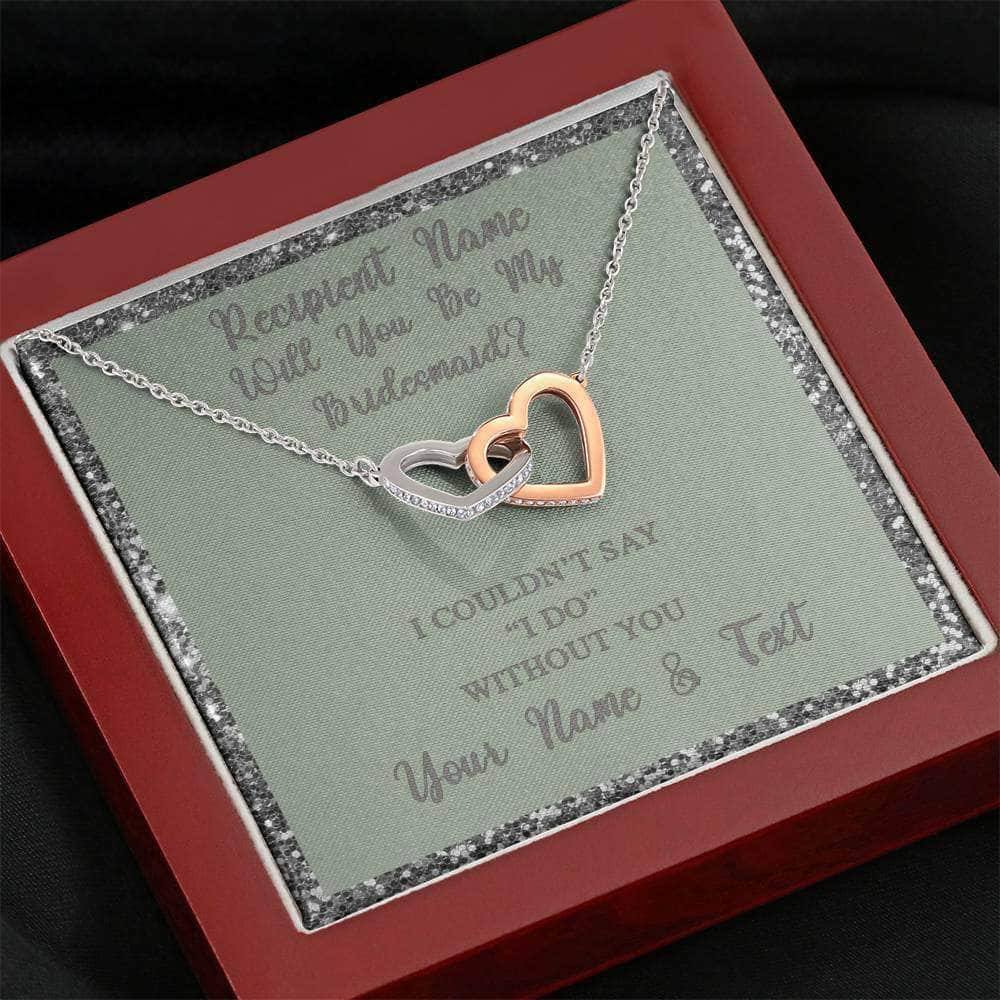 Interlocking Hearts Necklace With Will You Be My Bridesmaid? Fawn-Slvr Personalized Insert CardCustomly Gifts