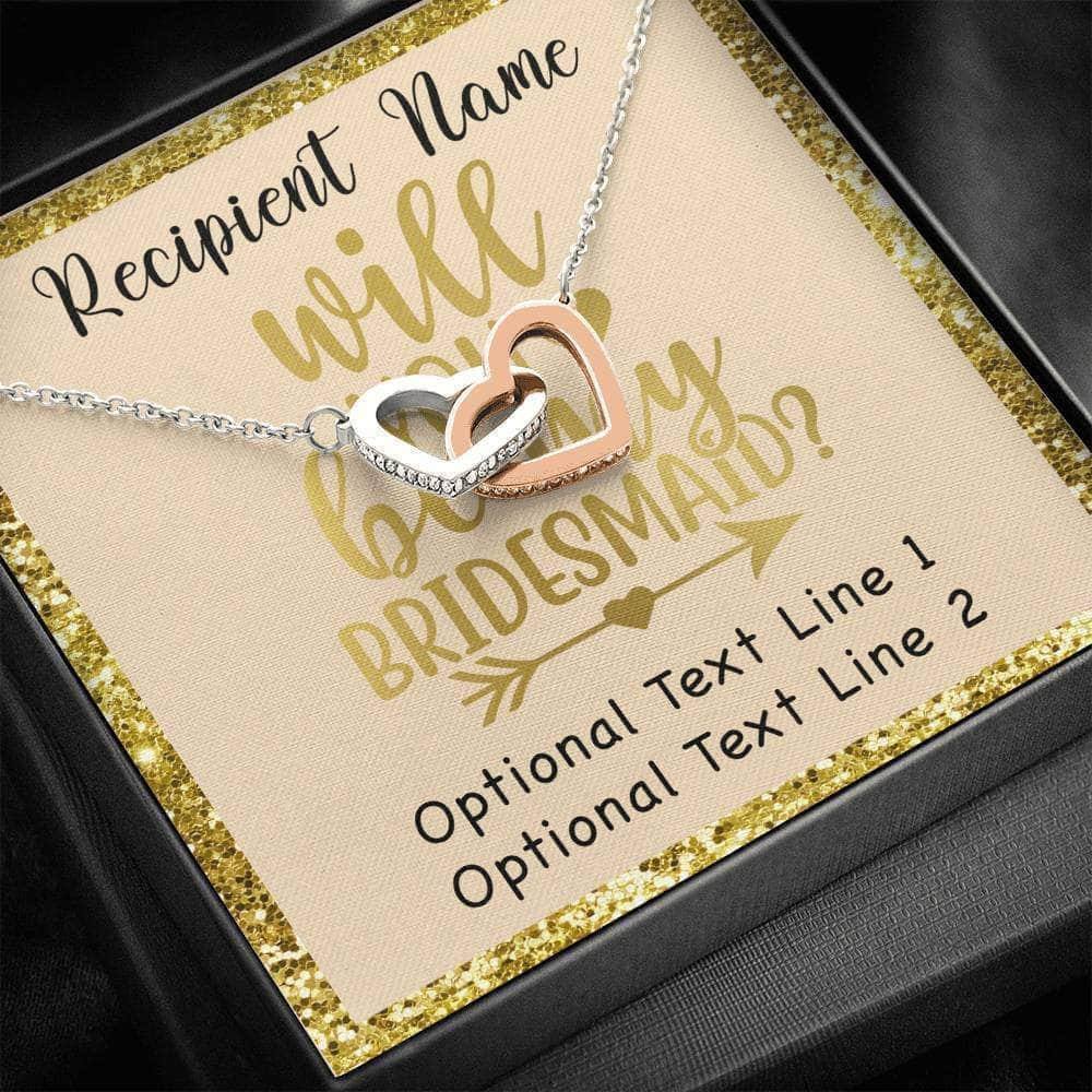 Interlocking Hearts Necklace With Will You Be My Bridesmaid? Gold Personalized Insert CardCustomly Gifts