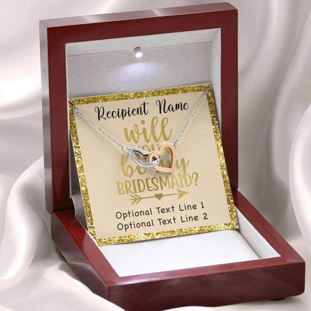 Interlocking Hearts Necklace With Will You Be My Bridesmaid? Gold Personalized Insert CardCustomly Gifts