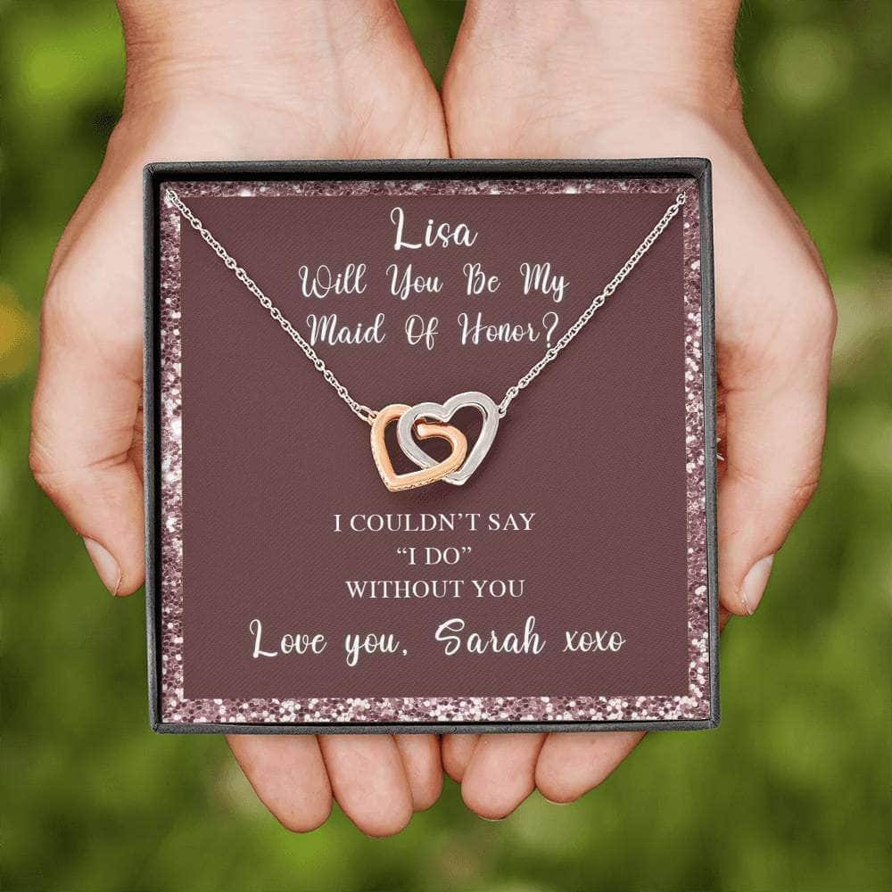 Interlocking Hearts Necklace With Will You Be My Maid Of Honor? Burg-Burg Personalized Insert CardCustomly Gifts