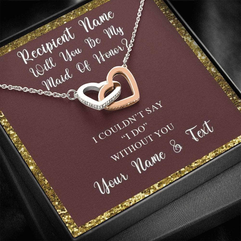 Interlocking Hearts Necklace With Will You Be My Maid Of Honor? Burg-Gld Personalized Insert CardCustomly Gifts