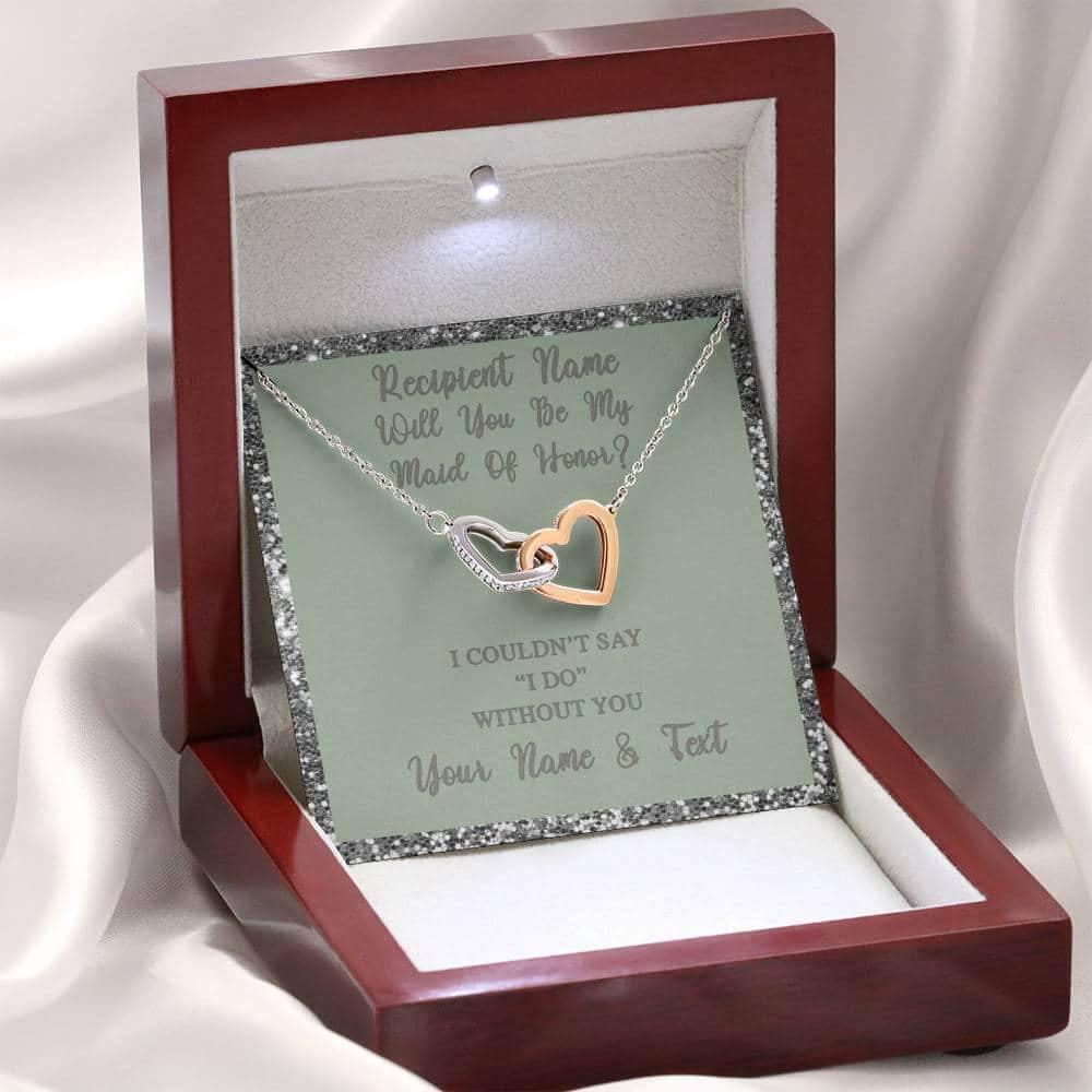 Interlocking Hearts Necklace With Will You Be My Maid Of Honor? Fawn-Slvr Personalized Insert CardCustomly Gifts