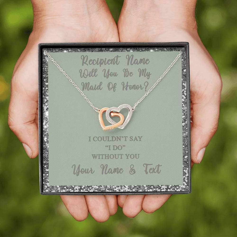 Interlocking Hearts Necklace With Will You Be My Maid Of Honor? Fawn-Slvr Personalized Insert CardCustomly Gifts