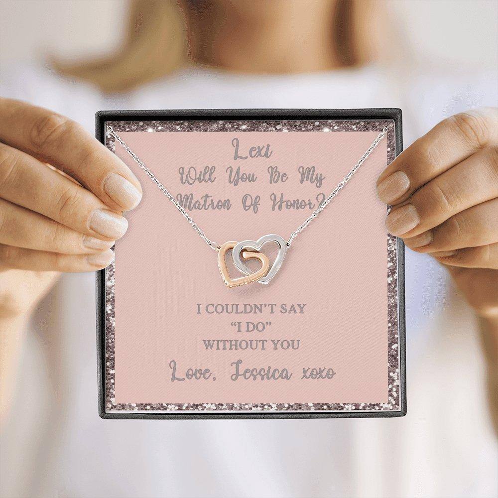 Interlocking Hearts Necklace With Will You Be My Matron Of Honor? Blush-Blush Personalized Insert CardCustomly Gifts