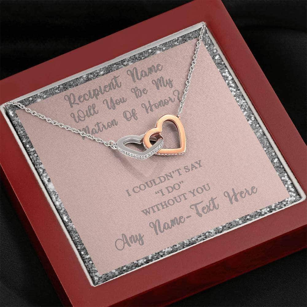 Interlocking Hearts Necklace With Will You Be My Matron Of Honor? Blush-Slvr Personalized Insert CardCustomly Gifts