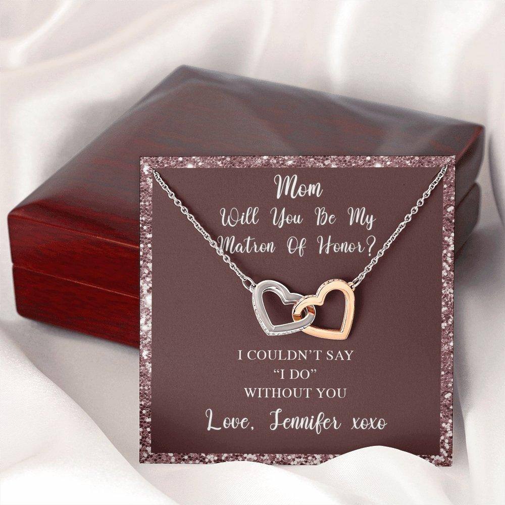 Interlocking Hearts Necklace With Will You Be My Matron Of Honor? Burg-Burg Personalized Insert CardCustomly Gifts
