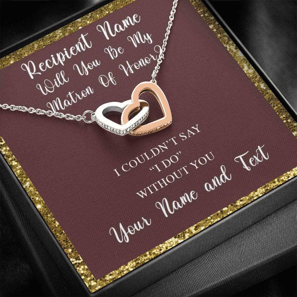 Interlocking Hearts Necklace With Will You Be My Matron Of Honor? Burg-Gld Personalized Insert CardCustomly Gifts