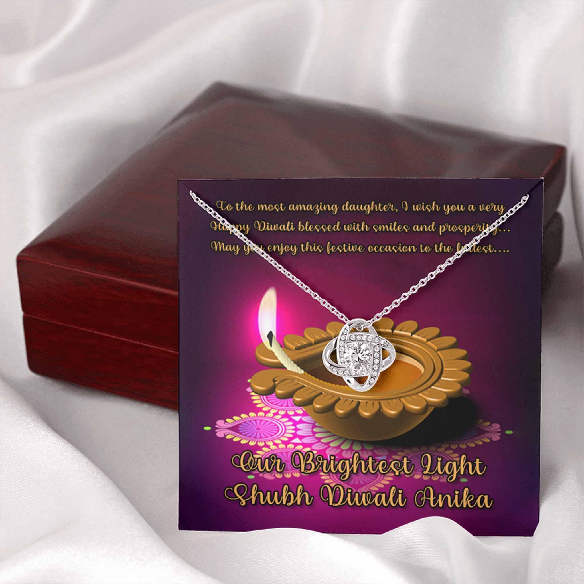 Love Knot Necklace Daughter Happy Diwali v1 Personalized Insert CardCustomly Gifts