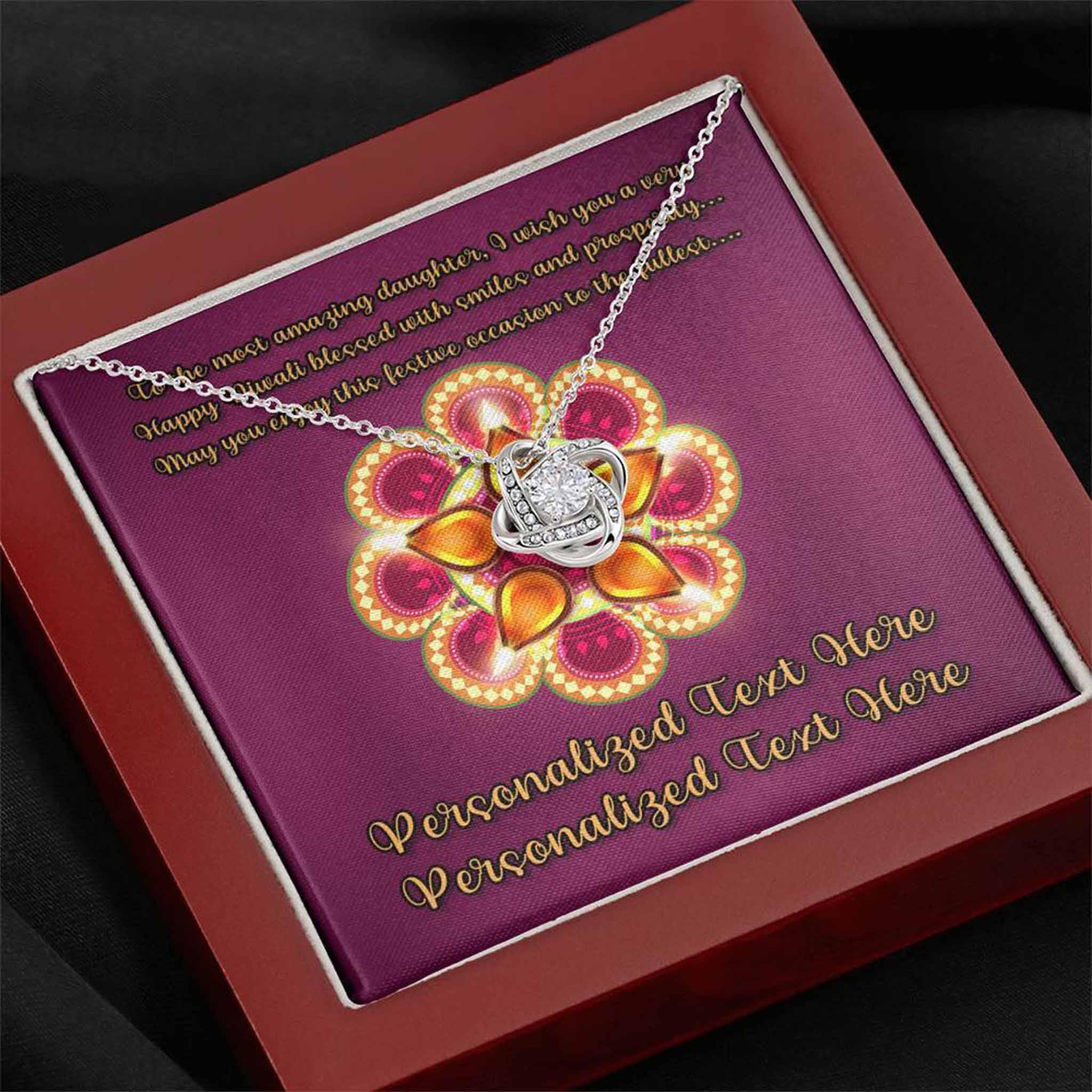 Love Knot Necklace Daughter Happy Diwali v2 Personalized Insert CardCustomly Gifts