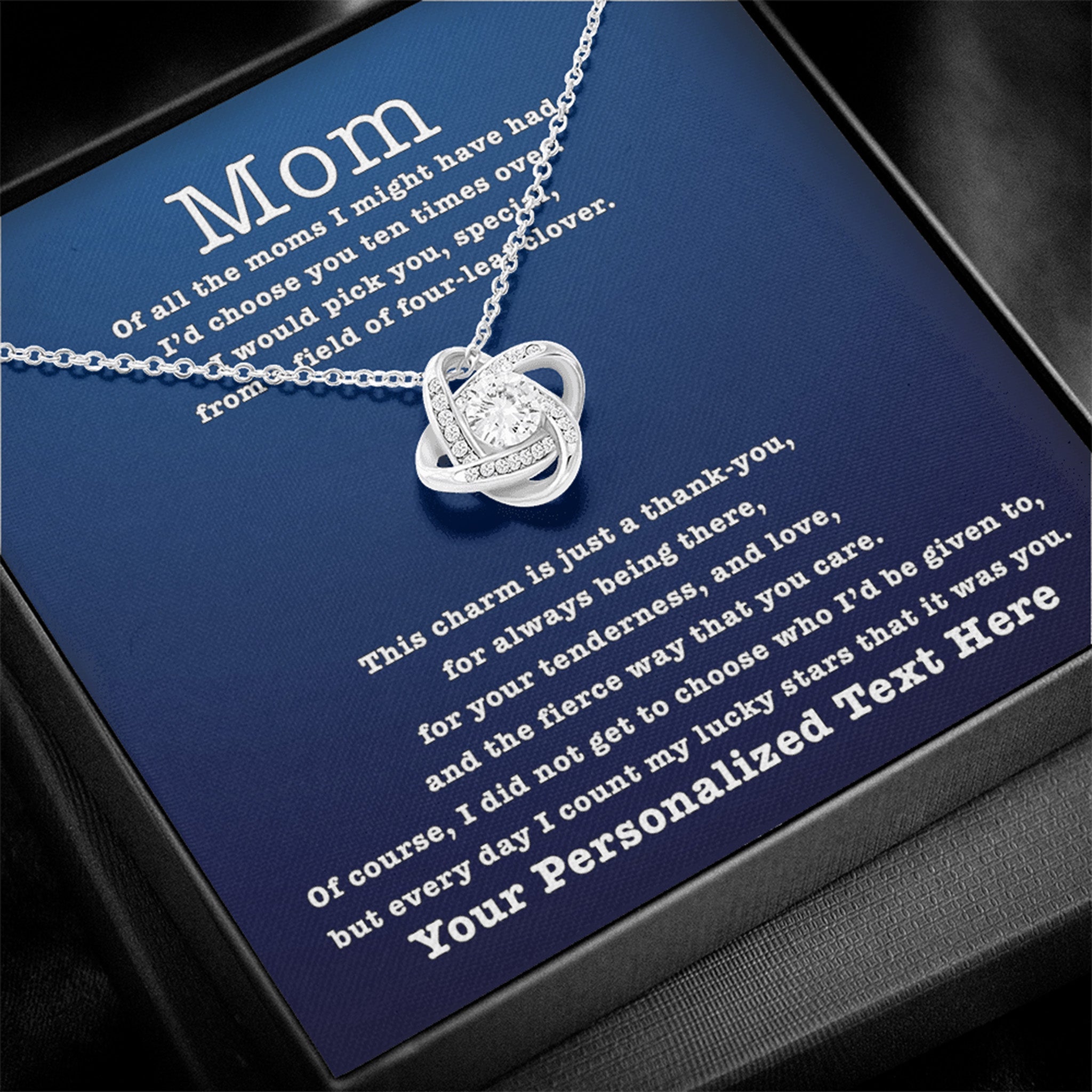Love Knot Necklace Mom I Count My Lucky Stars Personalized Insert Card (blue)Customly Gifts