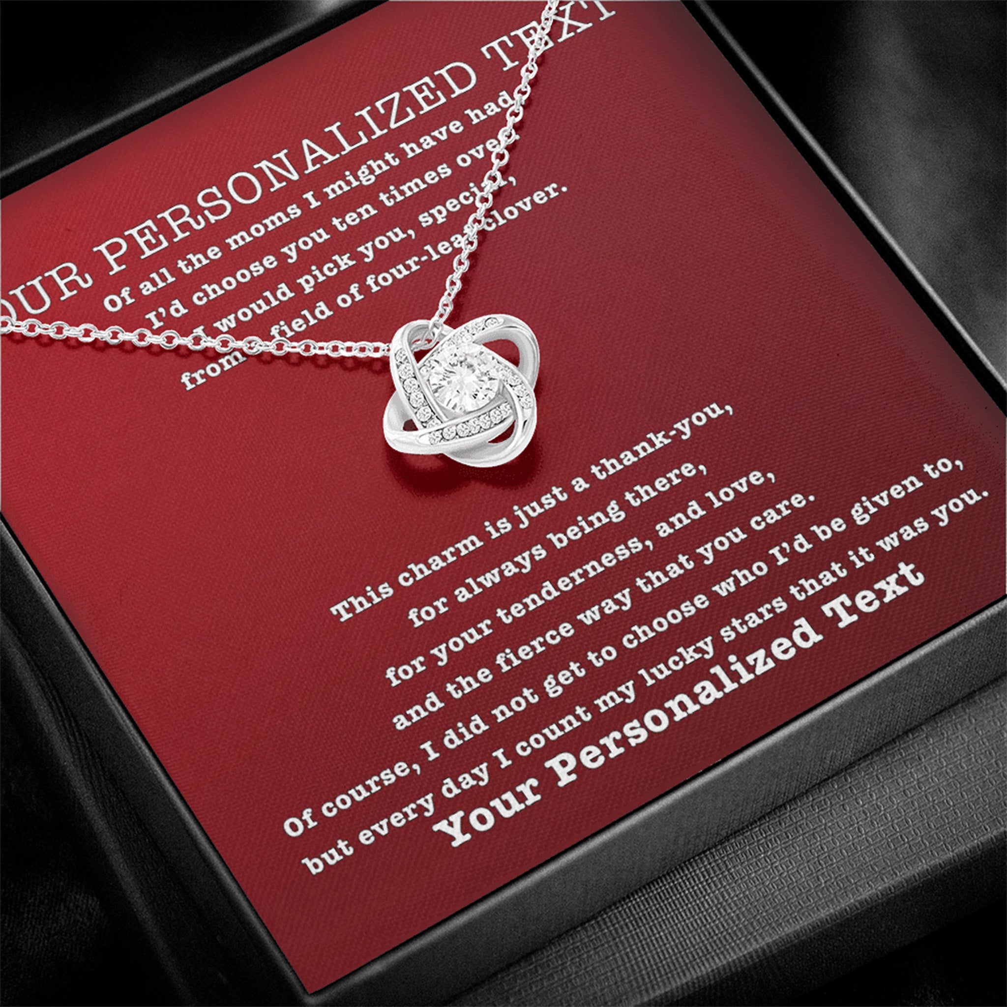 Love Knot Necklace Mom I Count My Lucky Stars Personalized Insert Card (red)Customly Gifts