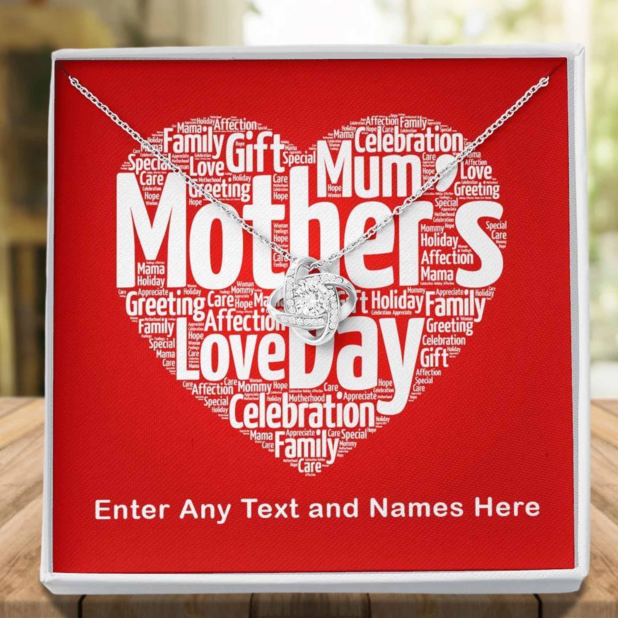 Love Knot Necklace Mother's Day Heart Word Cloud Personalized Insert CardCustomly Gifts